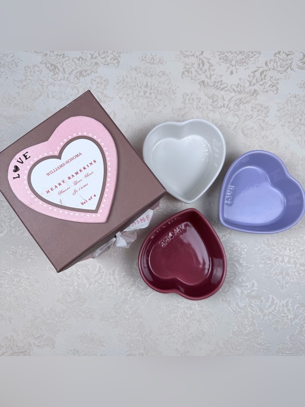 Williams Sonoma Heart Shaped Ramekins, Set of Three, Oven Safe, Valentine
